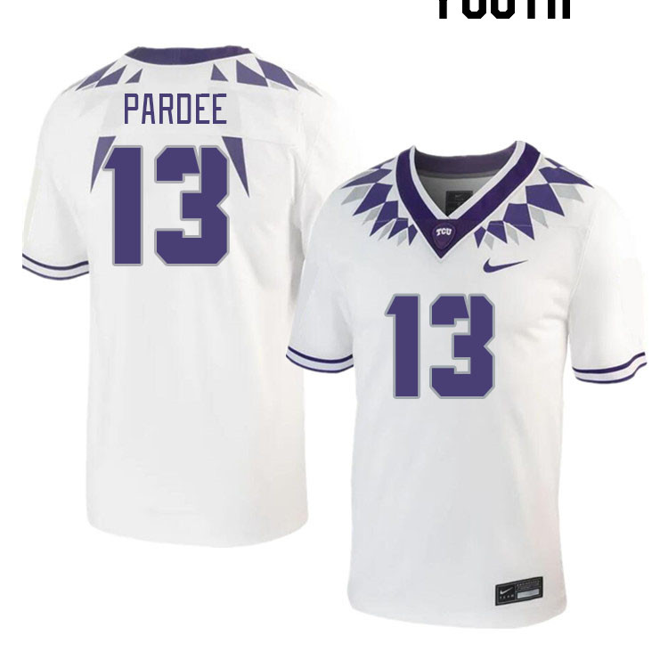 Youth #13 Luke Pardee TCU Horned Frogs 2023 College Footbal Jerseys Stitched-White - Click Image to Close
